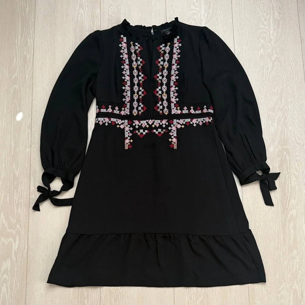 Ann Taylor Black Long Sleeve Boho Dress with Embroidery - Picture 3 of 10